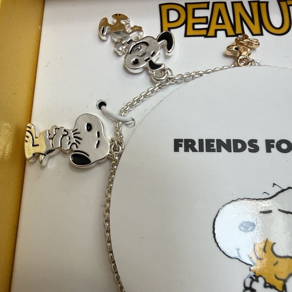 Peanuts Friends Forever Snoopy Woodstock Adjustable Bracelet Fine Silver Plated - Picture 5 of 7